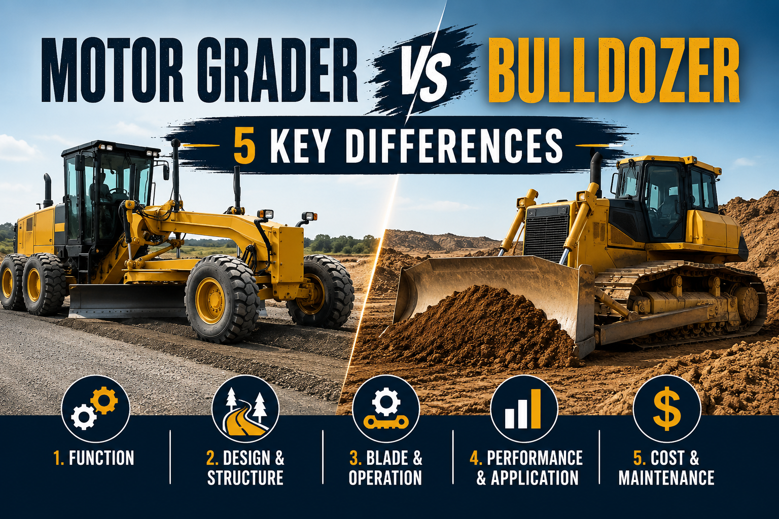 Motor Grader vs Bulldozer