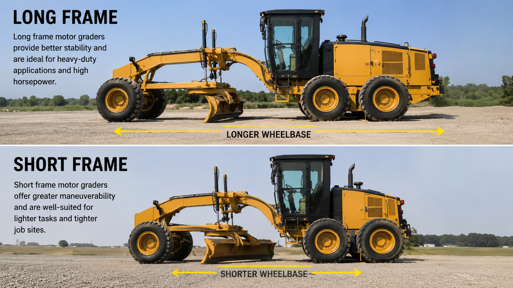 motor grader long frame vs short frame